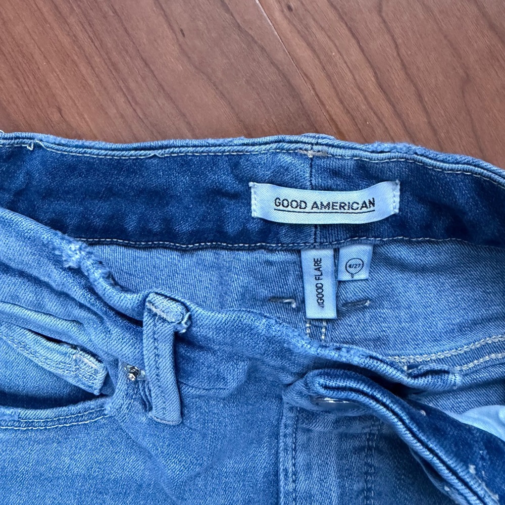 Good American Good Flare Jeans Size 4/27Blue Stretch Denim Retro Rodeo High Rise - Picture 2 of 9